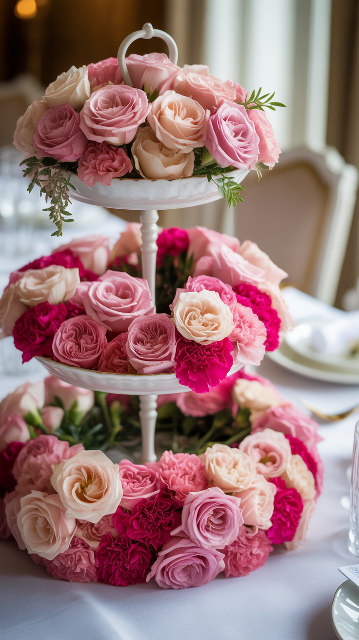 Pink Carnation and Rose Tower