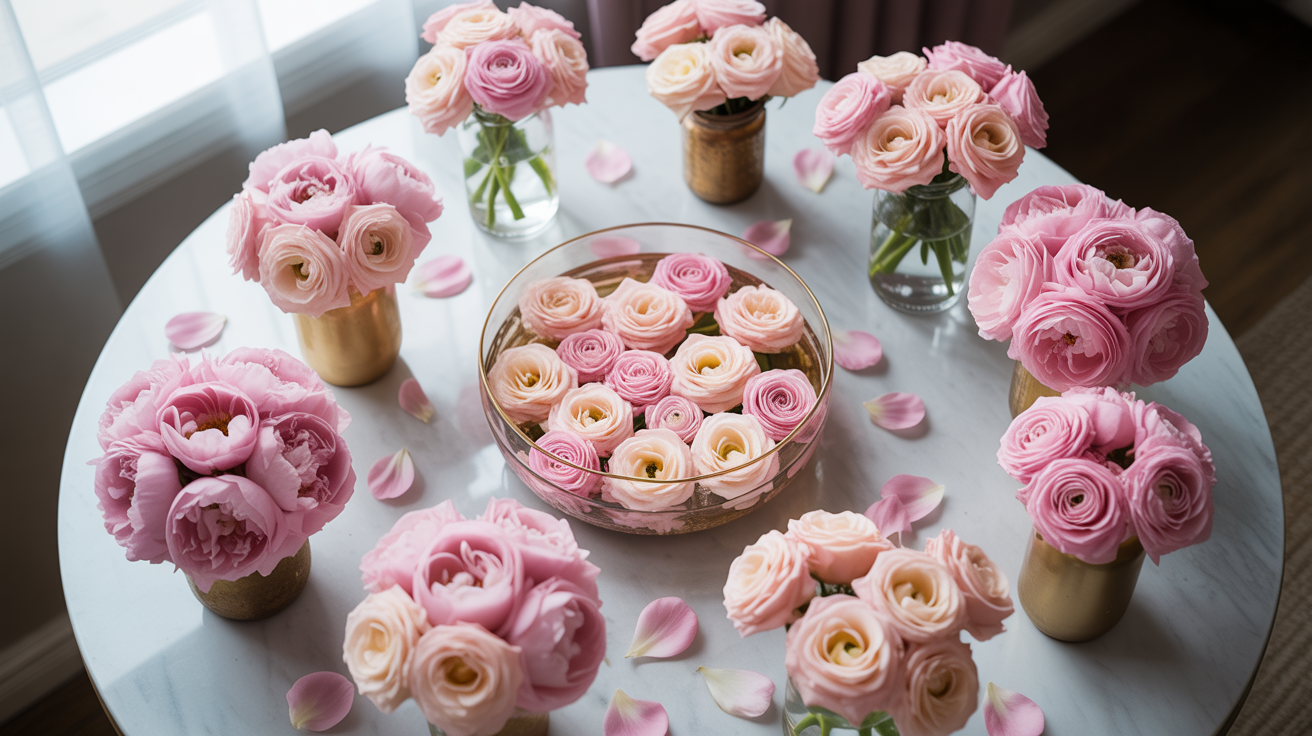 Pink Carnation and Rose Tower